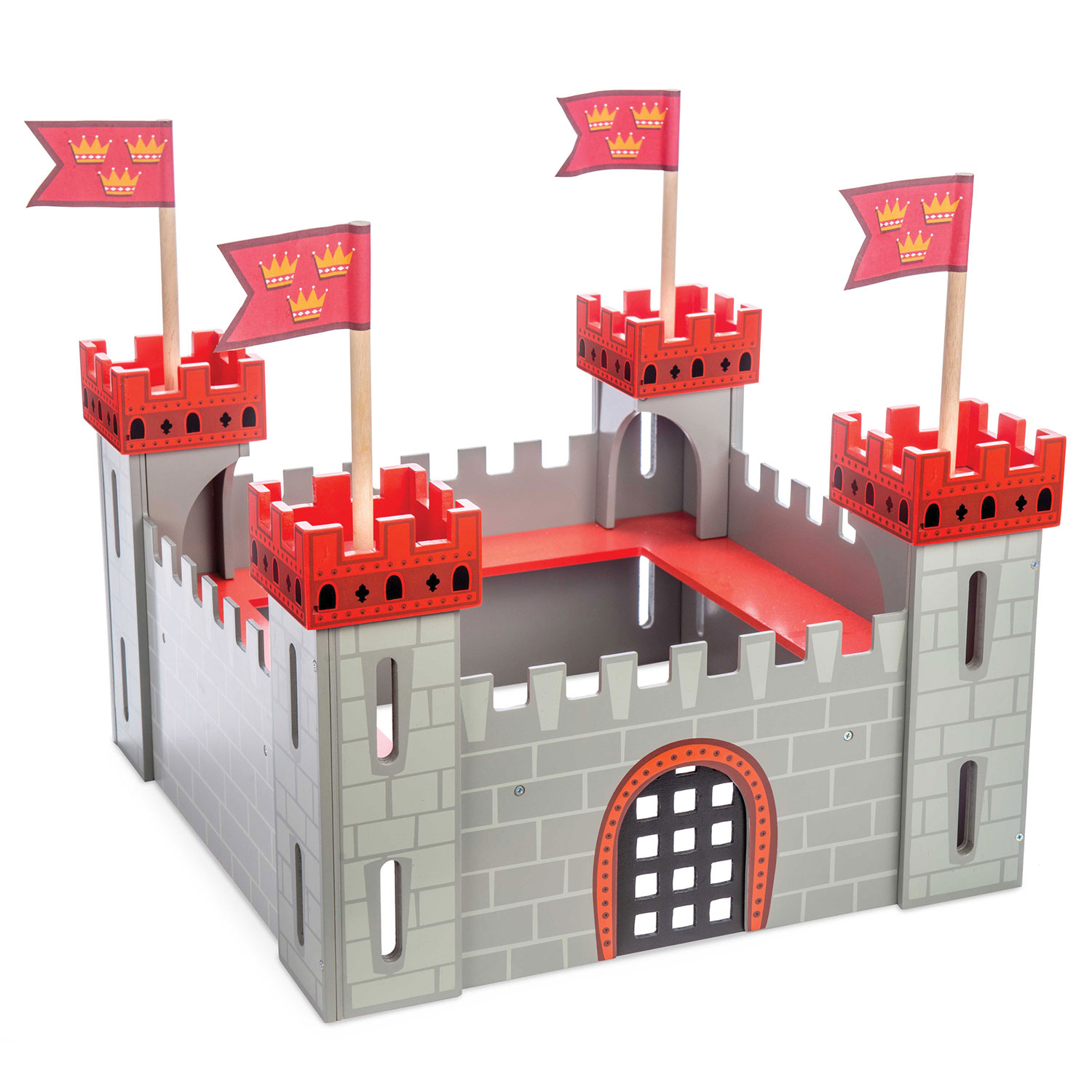 Meine erste Burg Rot / Wooden Castle with Rampards & Portculis-Le Toy Van (LTV)